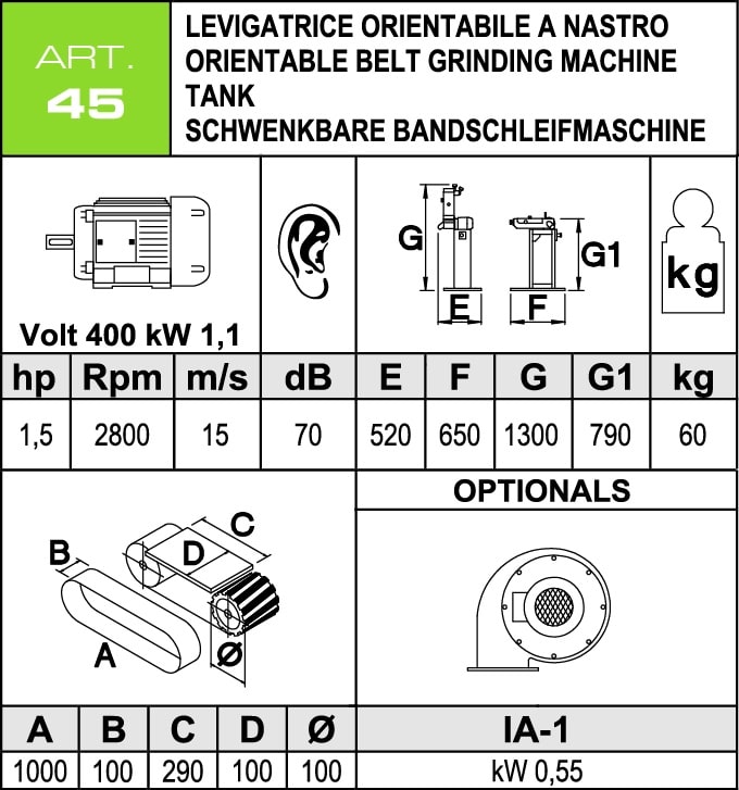 Technische Daten Bandschleifmaschine ART. 45